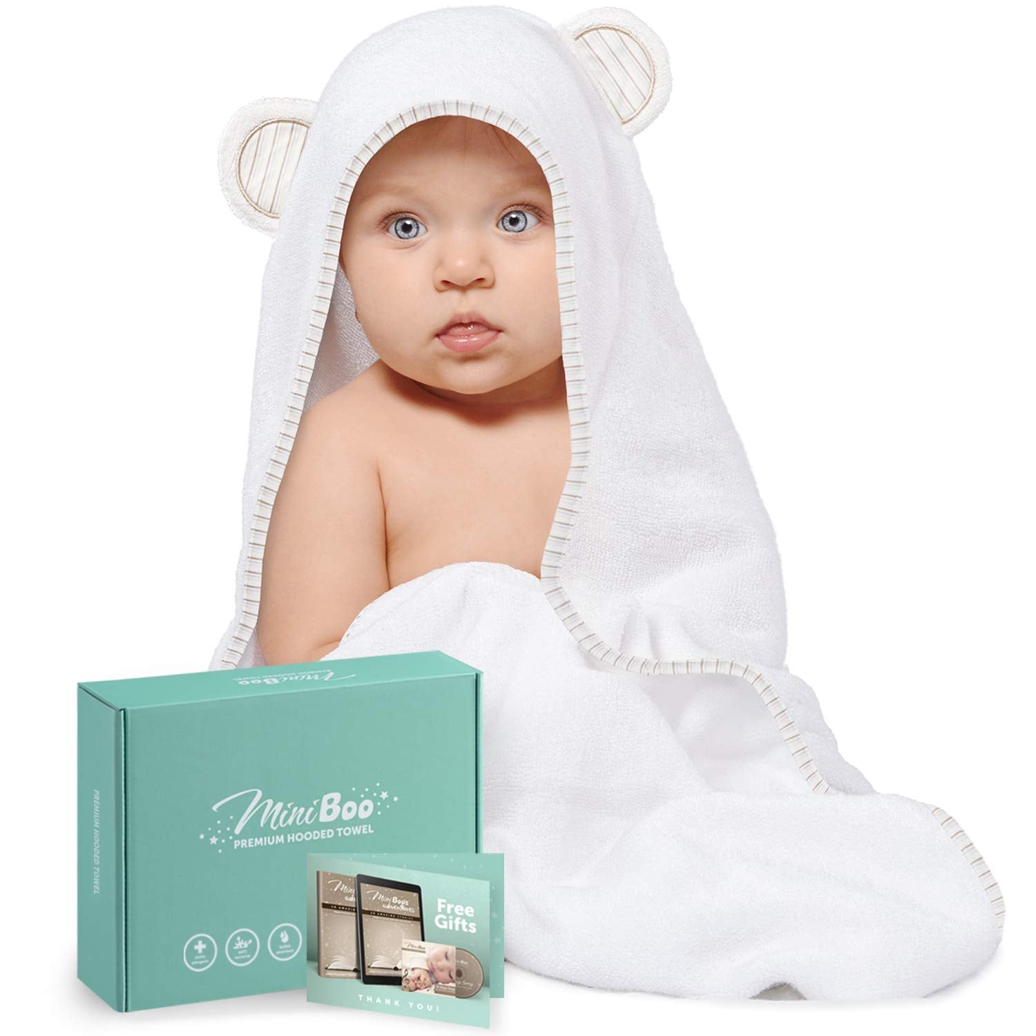 Miniboo Baby Hooded Towel - Ultra-Soft And Absorbent Rayon From Bamboo Baby Towels For Newborn To Toddlers - Hypoallergenic Baby