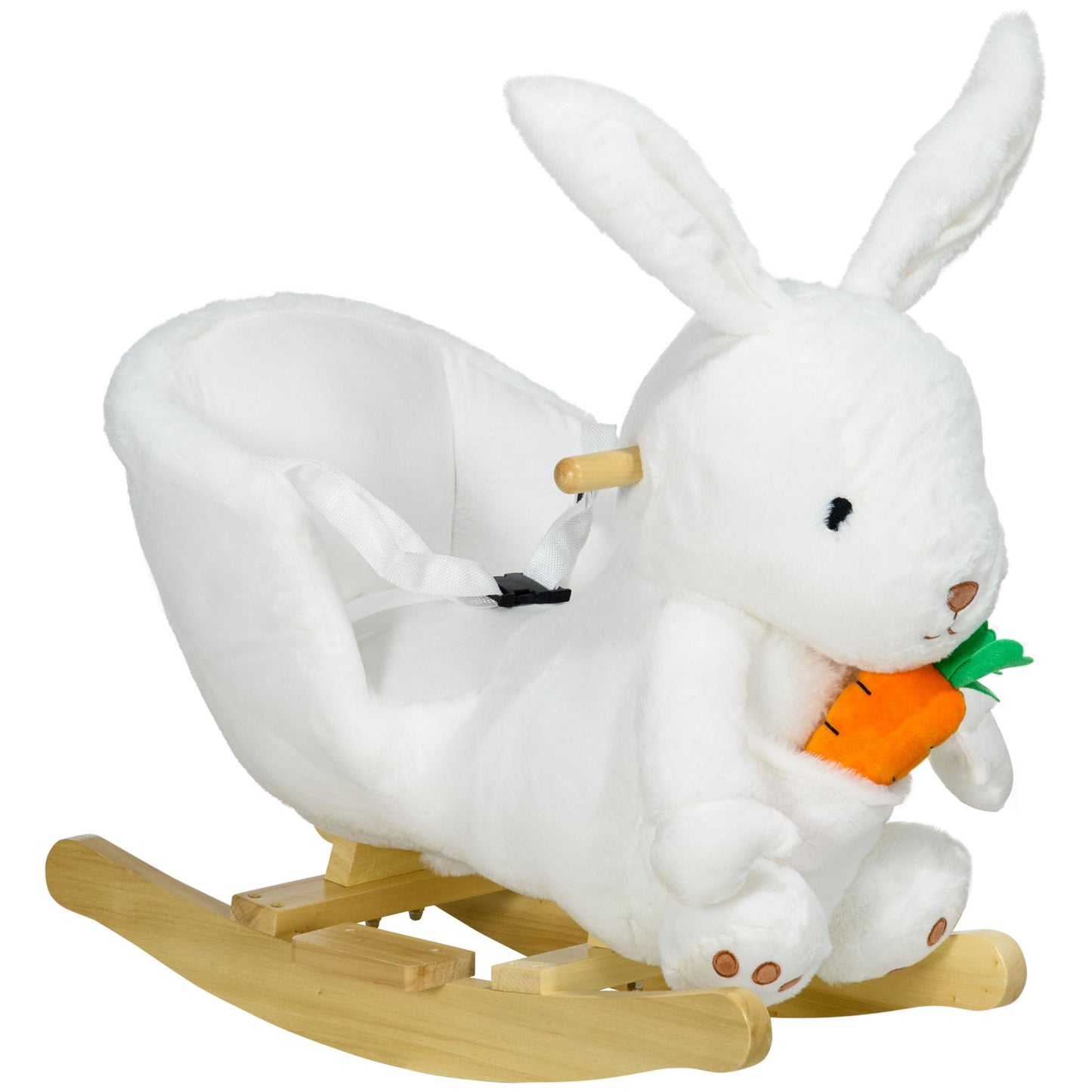 Qaba Baby Rocking Horse, Riding Horse, Bunny Rabbit Themed Rocker with Carrot Toy, Realistic Sound, & Pedals for Boy Girl Aged 1