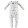 Owlivia Organic Cotton Baby Pajamas, Boys Girls Zip Front Sleep  'N Play, Footed Sleeper, Long Sleeve(0-3 Months, Grey Leaf)