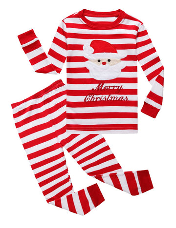 Kikizye Christmas Striped Santa Claus Little Girls Boys Pjs 100% Cotton Long Sleeve Kids Toddler Pajamas Sets Size 3T Red