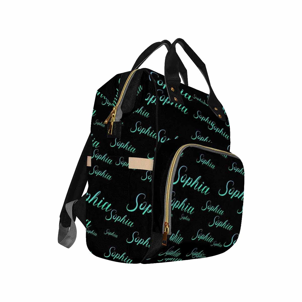 Custom Logo Diaper Bag, Blue And Green Logo Name Black Diaper Backpack Personalized Mummy Nursing Baby Bags Fashion Shoulders Ba