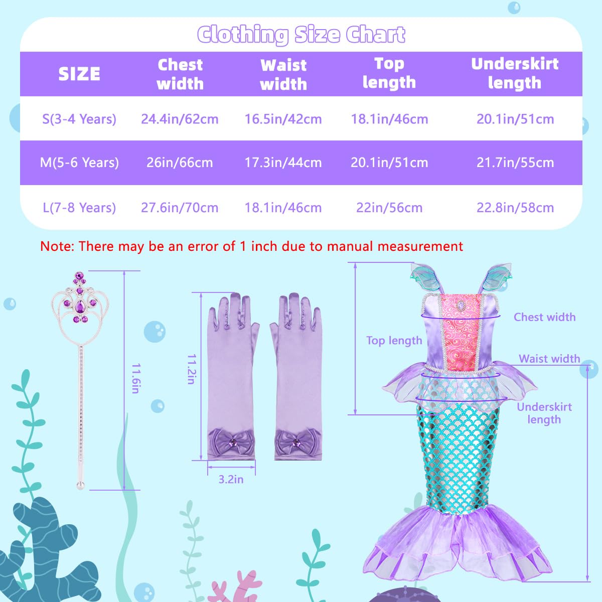 Meland Mermaid Dress For Girls - Little Mermaid Costume For Girls With Bag Princess Dresses For Girls 3-8 Birthday Gift