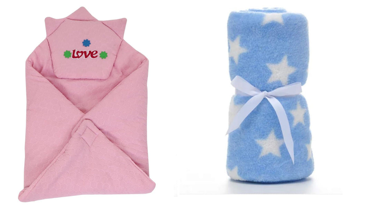 CTMKIDS Baby Wrap with Cap for Kids 74x74 cm  Pink & Baby Blankets New Born Pack of Star Wrapper Bedsheet  Sky Blue