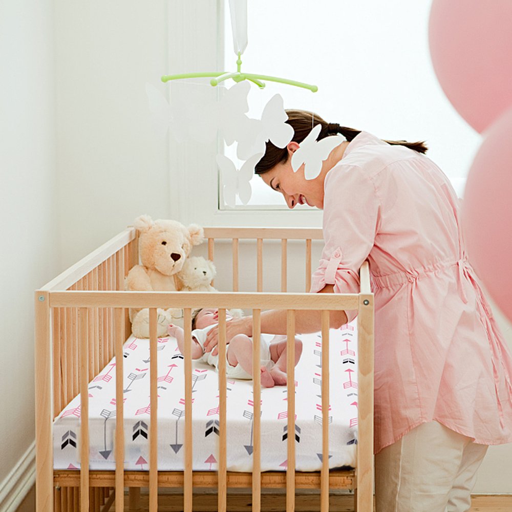 Stretchy Fitted Crib Sheets Set Brolex 2 Pack Portable Crib Mattress Topper For Baby Girls Boys,Ultra Soft Jersey,Full Standard,