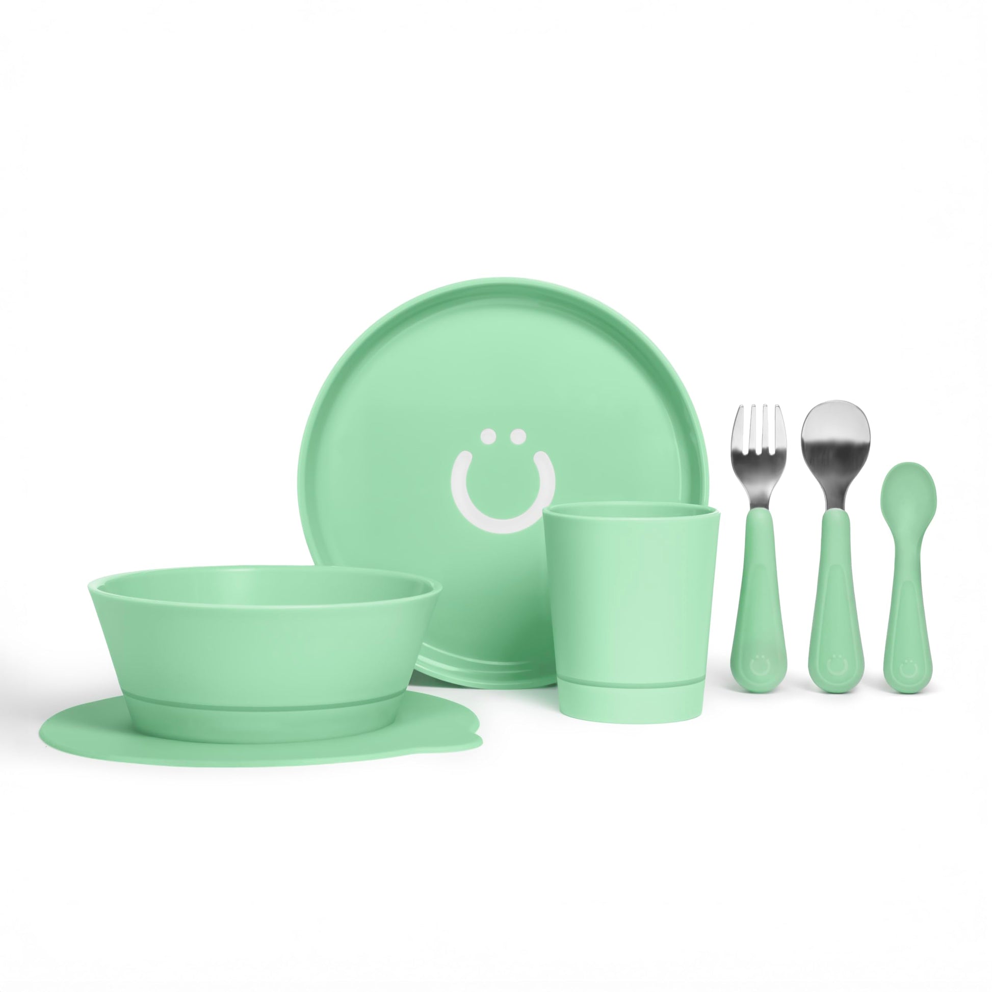 Ubbi Food-Grade Non-Toxic Toddler Feeding Set with Interchangeable Suction Base, Stainless Steel Utensils, BPA-Free, Stackable a