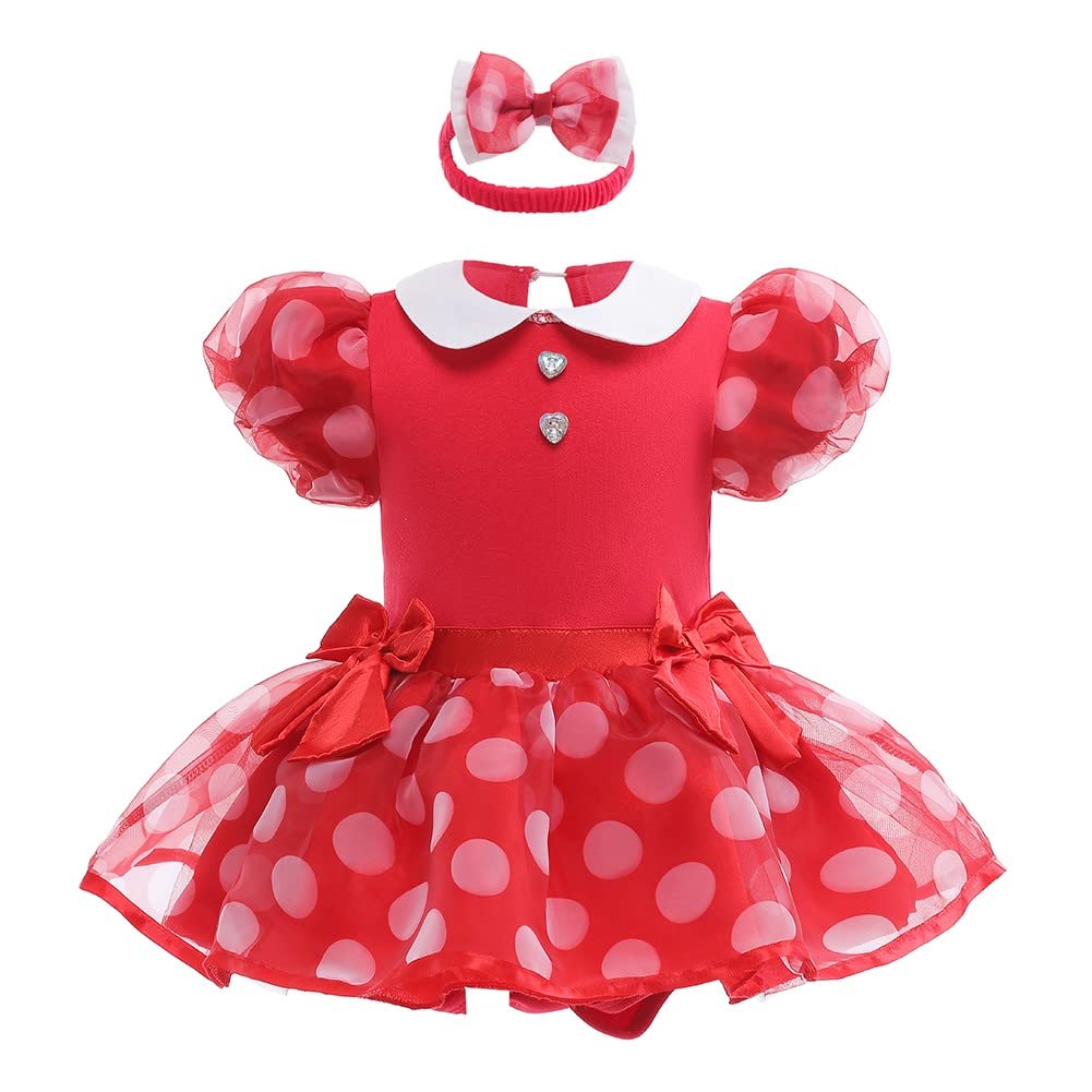 NEWEPIE Minnie Princess Costume for Baby Girls Halloween Outifts Christmas Birthday Romper Tutu Dress w/Headband Red
