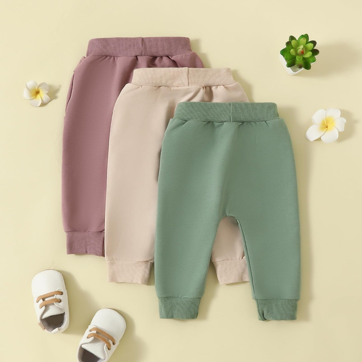 Yoawdats Baby Boys' 3-Pack Pull-On Jogger Pants Girls' Knit Pants Classic Fit Elastic Waist Toddler Pants Infant Long Pants, 18-