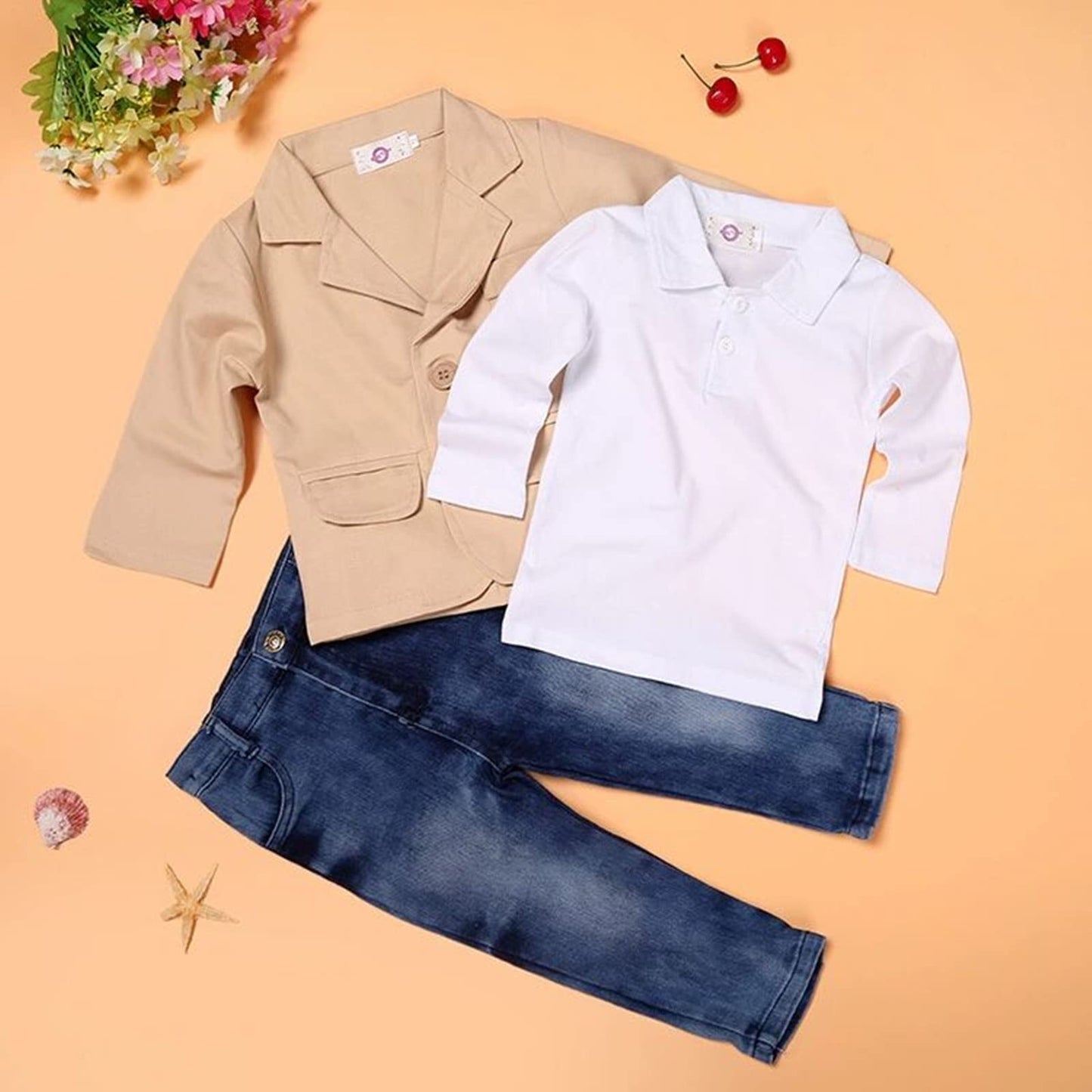 Tjtjxrxr Toddler Baby Boys Gentleman 3 Pieces Shirt+Jacket+ Jeans Wedding Infant Pants Clothing Sets (2-3Years, Khaki)