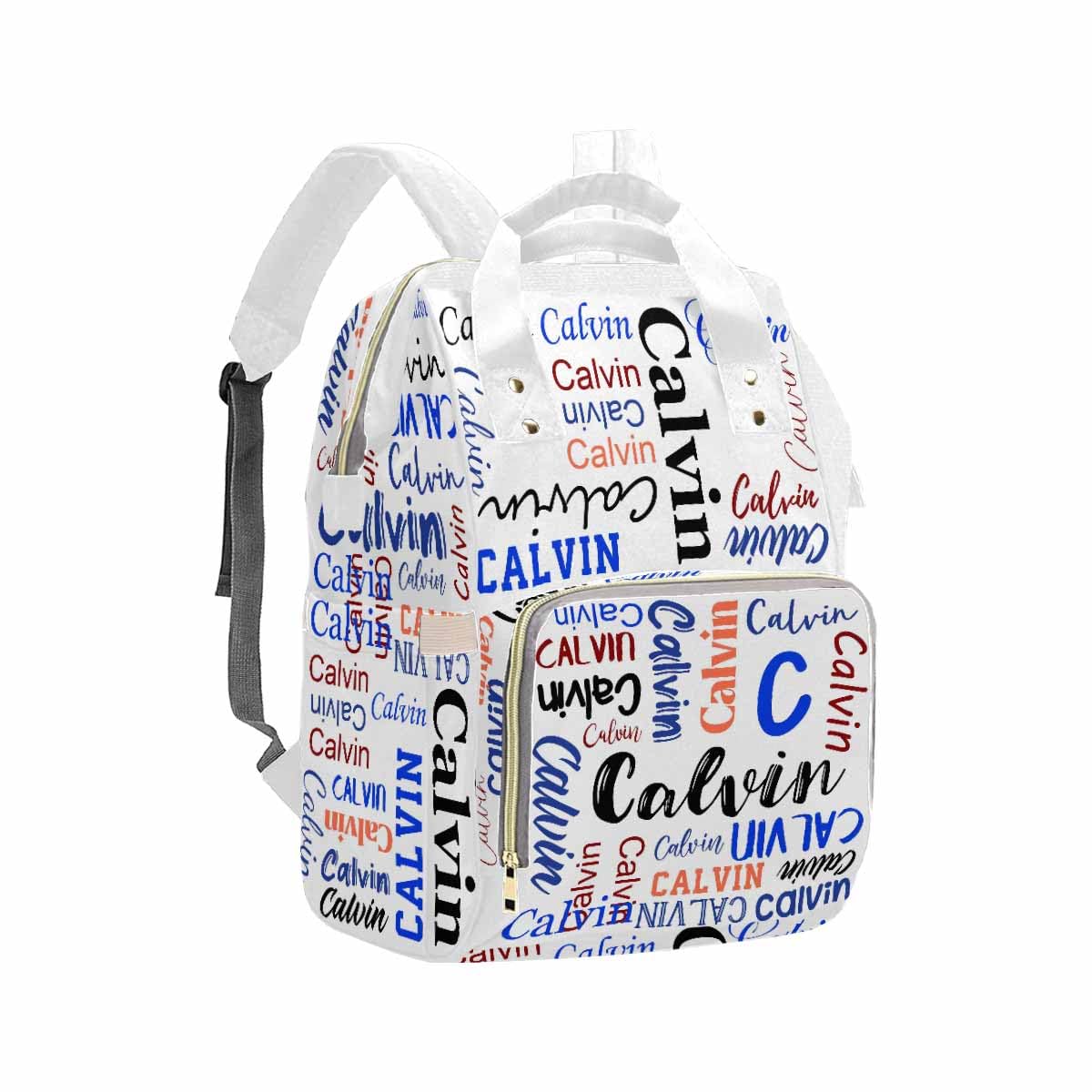 Personalized Diaper Backpack, Custom Logo White Blue Diaper Bag Baby Nappy Bag Fashion Shoulder Bag Casual Daypack Bag For Men W