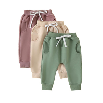 Yoawdats Baby Boys' 3-Pack Pull-On Jogger Pants Girls' Knit Pants Classic Fit Elastic Waist Toddler Pants Infant Long Pants, 12-