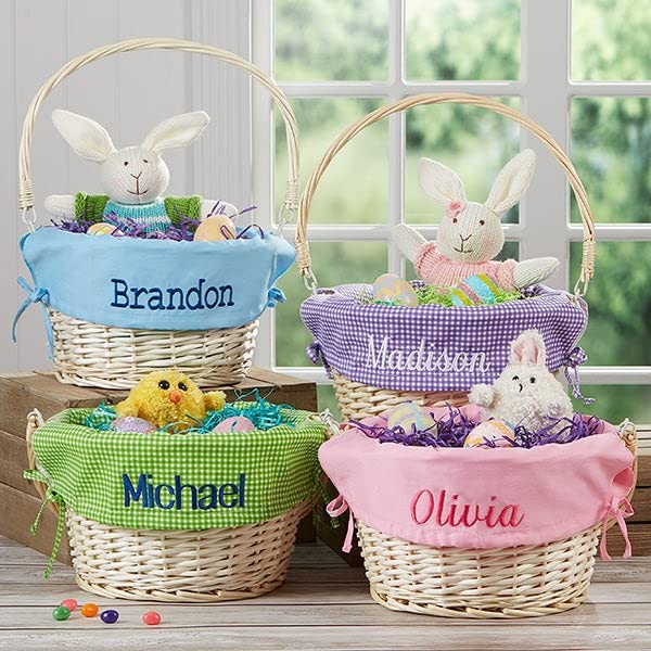 Personalization Universe Personalized Willow Easter Basket With Folding Handle- Light Pink