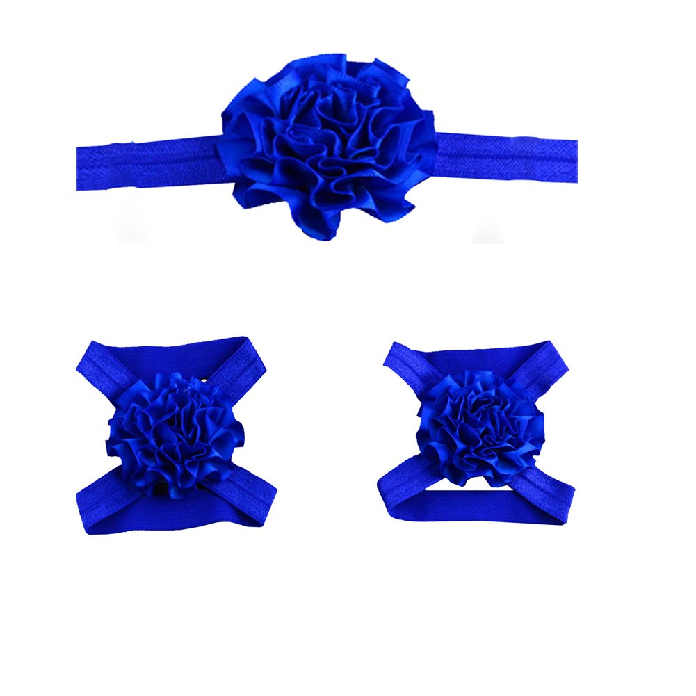 Ld Dress Cute Baby Elastic Headband And Foot Flower (22) (Royal Blue)