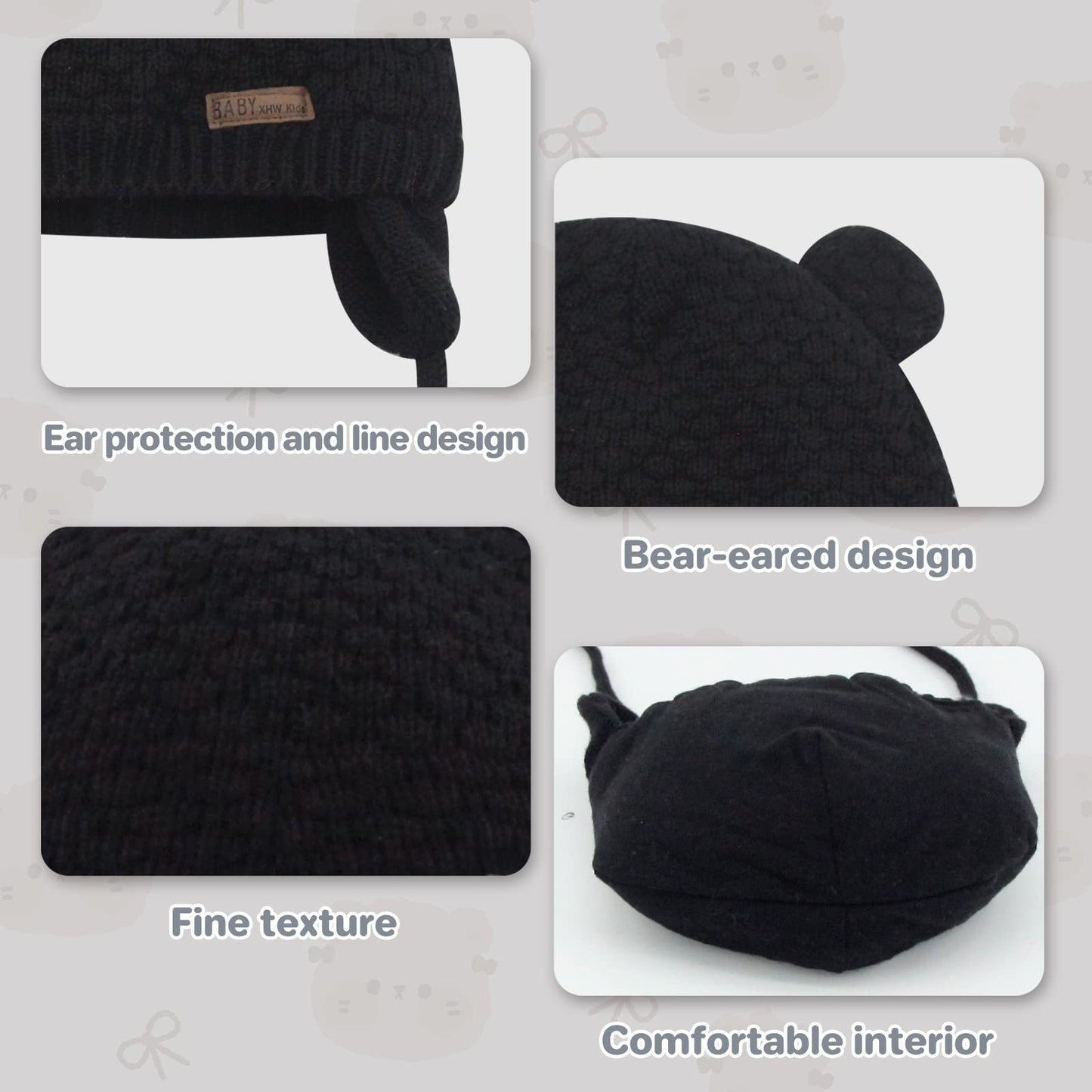 Duoyeree Kids Baby Hat Soft Warm Cable Knit Beanie Toddler Girl Fall Winter Hats(Black,0-6 Months)