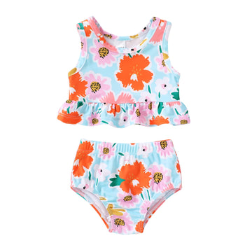 Younger Tree Toddler Baby Girls Summer Swimsuit Sleeveless Floral Swimwear Two-Piece Suit Beach Bikini (Pink And Floral, 2-3T)