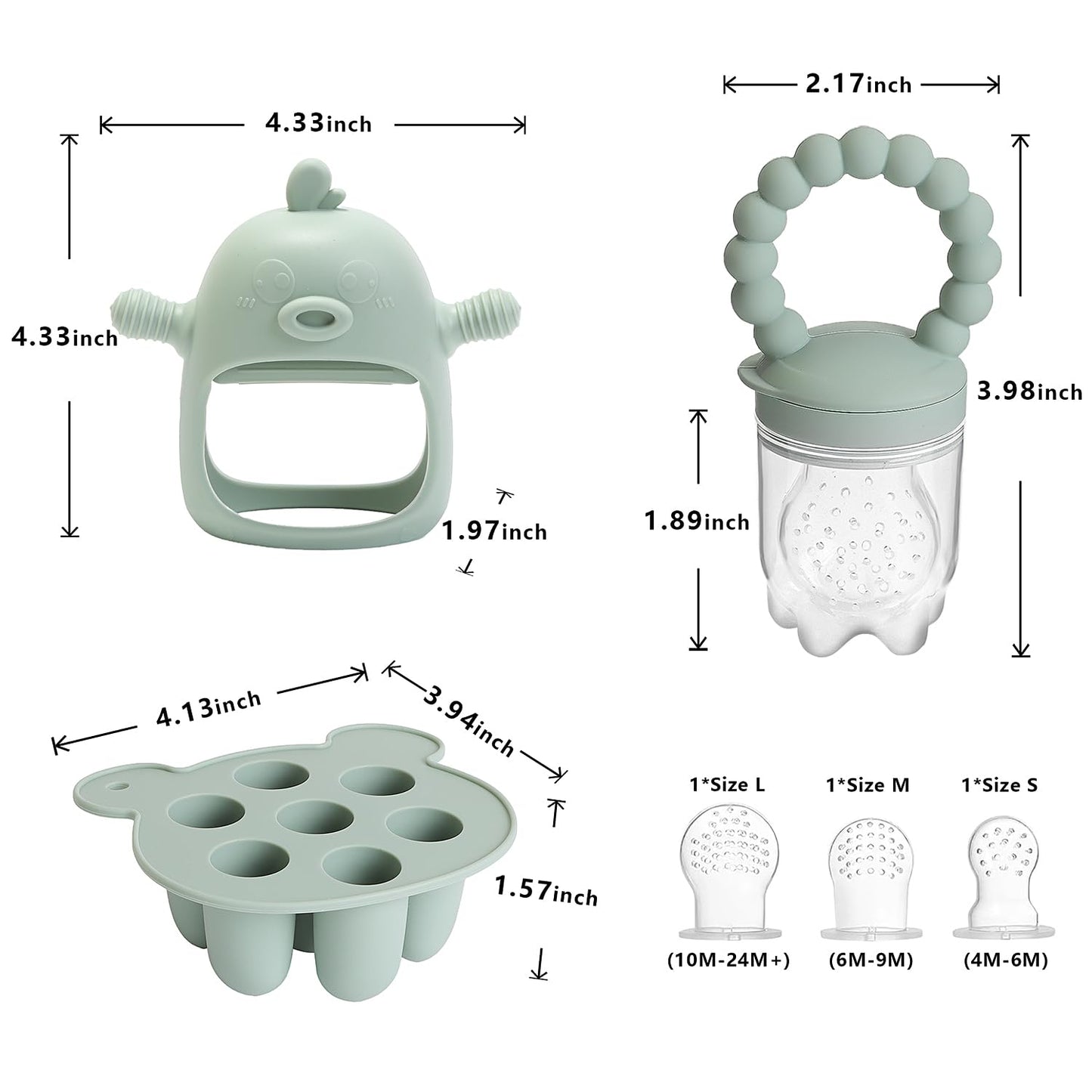 Baby Fruit Food Feeder Breastmilk Popsicle Molds For Teething Relief - 3 Pack Feeding Sets - 1 Freezer Tray With Lid & 1 Teether
