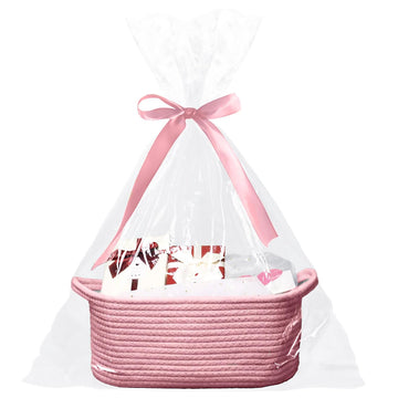 Poschnor Baby Gift Basket With Gift Bags And Ribbons, 12X 8X 5 Inch Basket For Baby And Pet Toys, Small Cotton Rope Basket - Pin