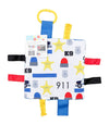 Baby Sensory Crinkle & Teething Square Lovey Toy with Closed Ribbon Tags for Increased Stimulation: 8X8 (Police)