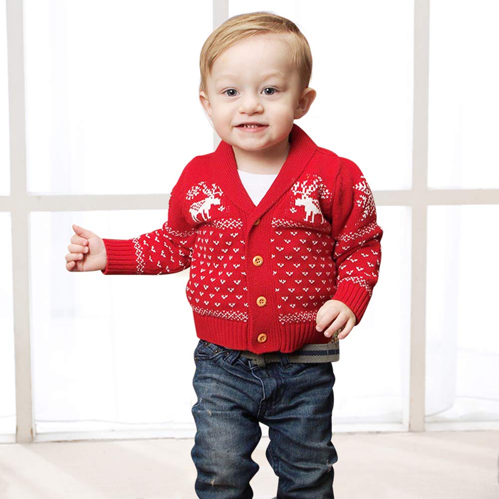 Sanmio Toddler Baby Boys Girls Deer Christmas Cardigan Sweater Long Sleeve Button-Up Coat 6M-4T Red