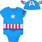 Marvel Boys Superhero Short Sleeve Bodysuit And Cap Set For Newborn And Infant Spider-Man/Thor/Captain America/Hulk/Iron Man