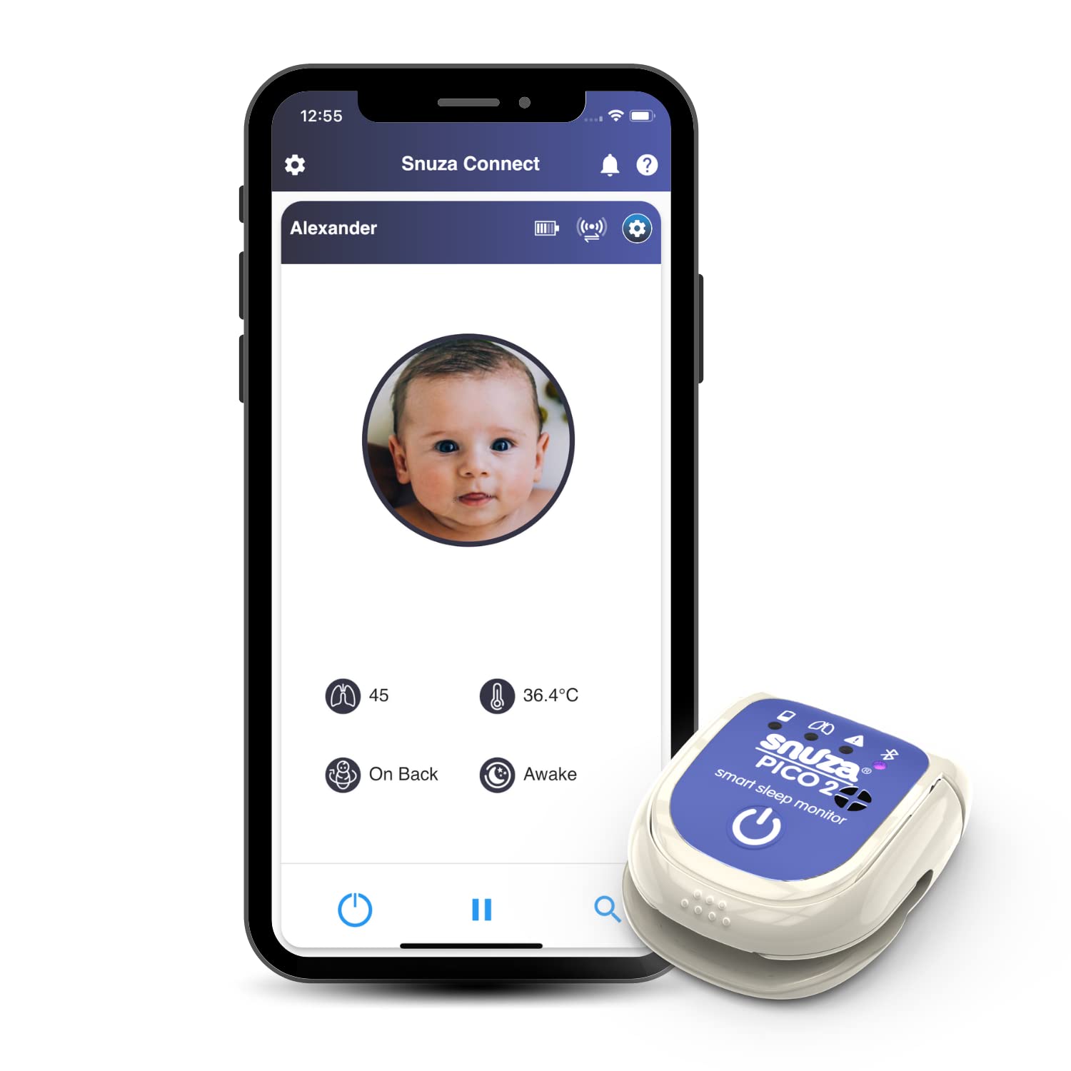 PICO 2 by SNUZA - Smart Sleep Monitor. App-Enabled or Standalone Device. Tracks Movement, Body Position and Skin Temperature. Al