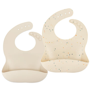 Ava + Oliver Waterproof Silicone Bib Set With Adjustable Neck Closure - Durable Silicone Bibs For Babies - Set Of 2 (Coconut Con