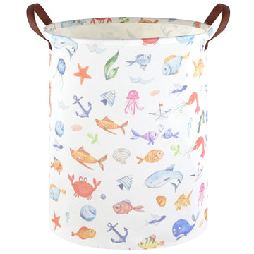 Fxocshe Marine Animal Kids Waterproof Foldable Laundry Basket,Fish Hamper,Nursery Hamper,Baby Storage Baskets For Boy Room,Gift