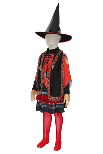Taeyue Kids Girls Dani Dennison Costume Halloween Witch Cosplay Dress Suit With Hat,Medium Red
