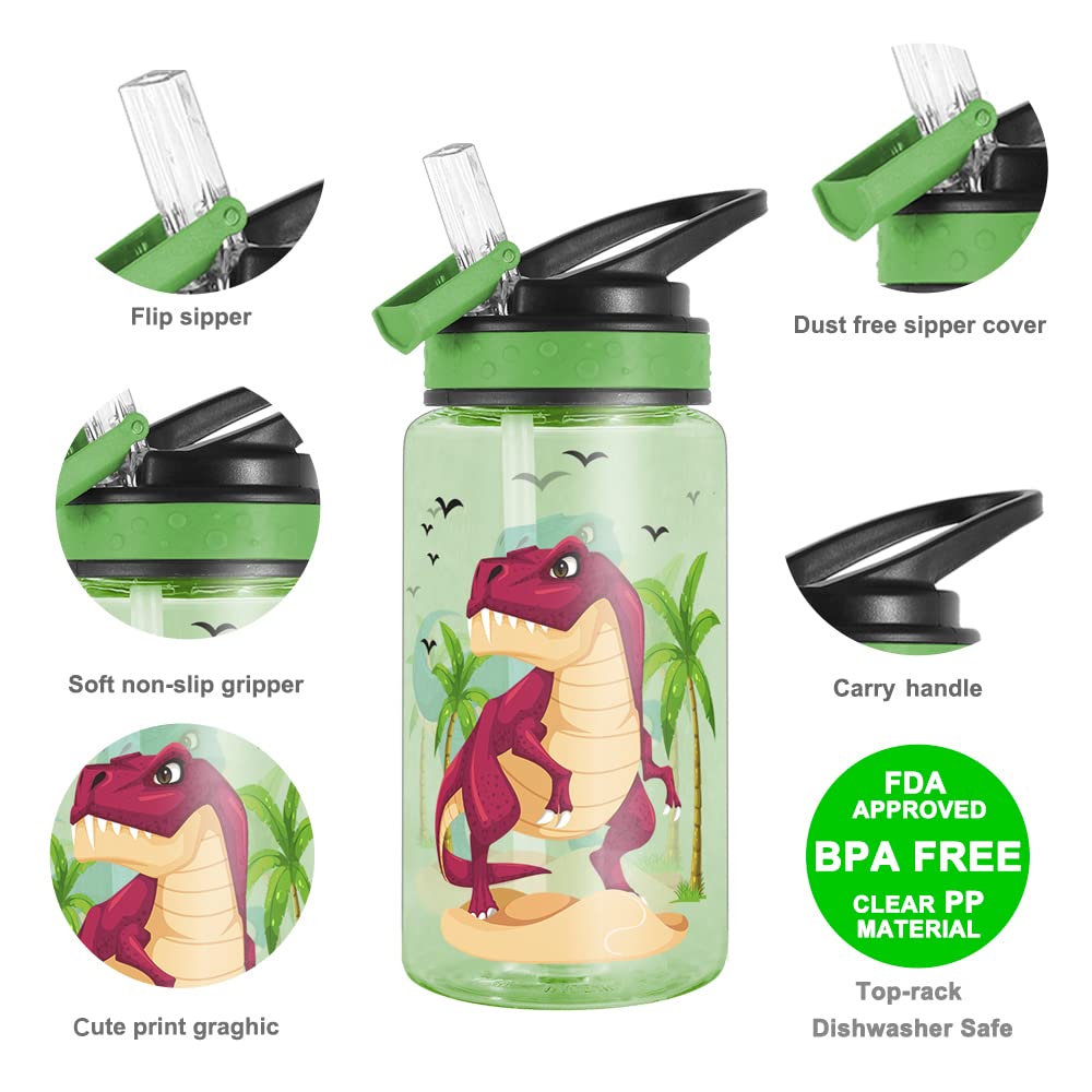 Home Tune Cute Water Bottle For Kids Girls Boys, Bpa Free & Sturdy Print & Leak Proof Flip Straw & Carry Loop & Easy Clean, 15Oz