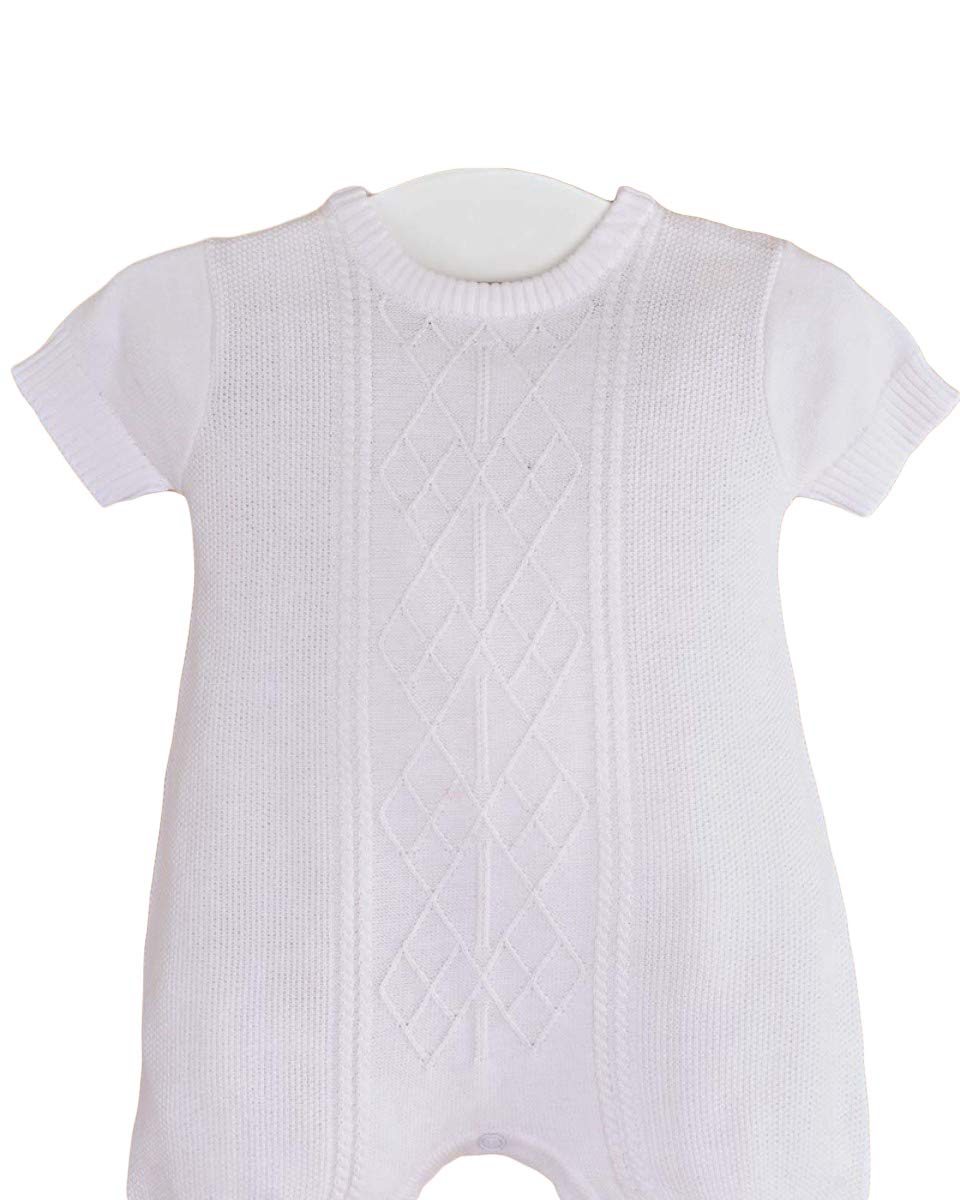 One Small Child Braeden Boys White Knit Short Sleeve Christening Baptism Blessing Outfit - 9M