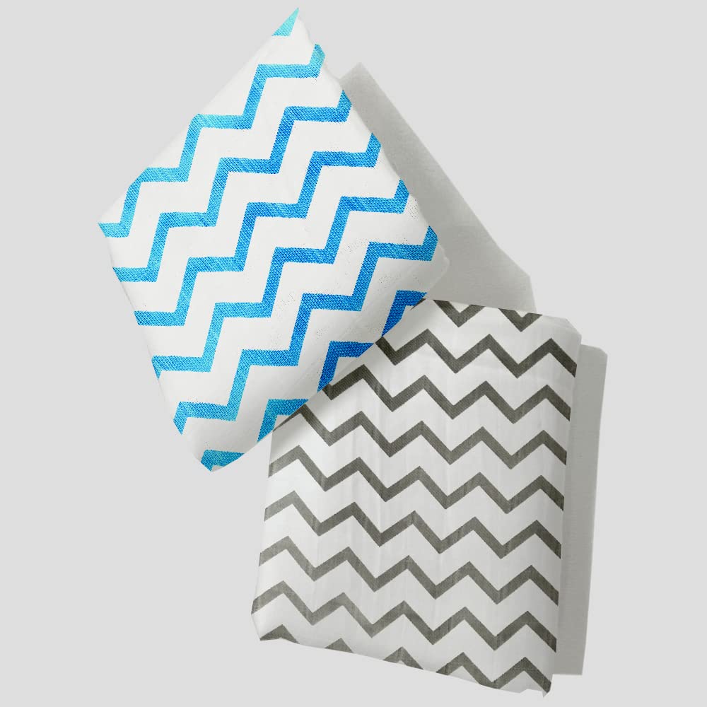 Mahaveer Cotton Organic Cotton Muslin Pack Of 2 Baby Bath Towel 120 Cm X 120 Cm,400 Tc_ Zig Zag Blue & Grey