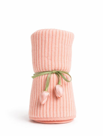 Hi mom Baby Hooded Towel, Soft Striped Texture, with Decorative Floral Ribbon (Orange, 50X110)