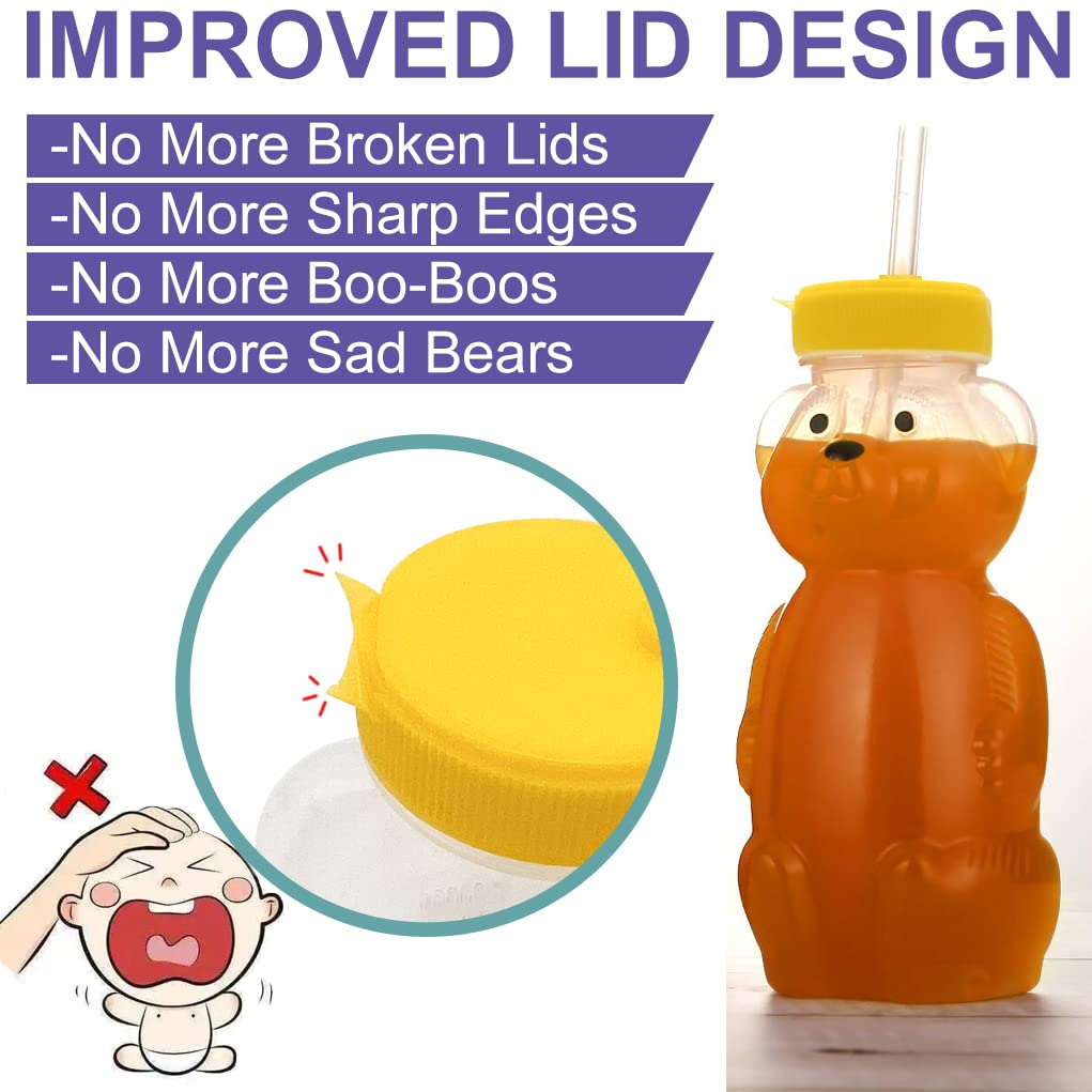 Honey Bear Straw Cups, Juice Bear Bottle Drinking Cup Long Straws With 4 Flexible Straws & Cleaning Tools, 8-Ounce Therapy Sippy