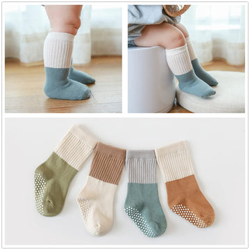 J Poqobog Toddler Baby Girls Boys Socks - Cotton Crew Socks For Baby Gifts Pack Cotton Rich Knee-High Socks Set (Blue -Non Slip,