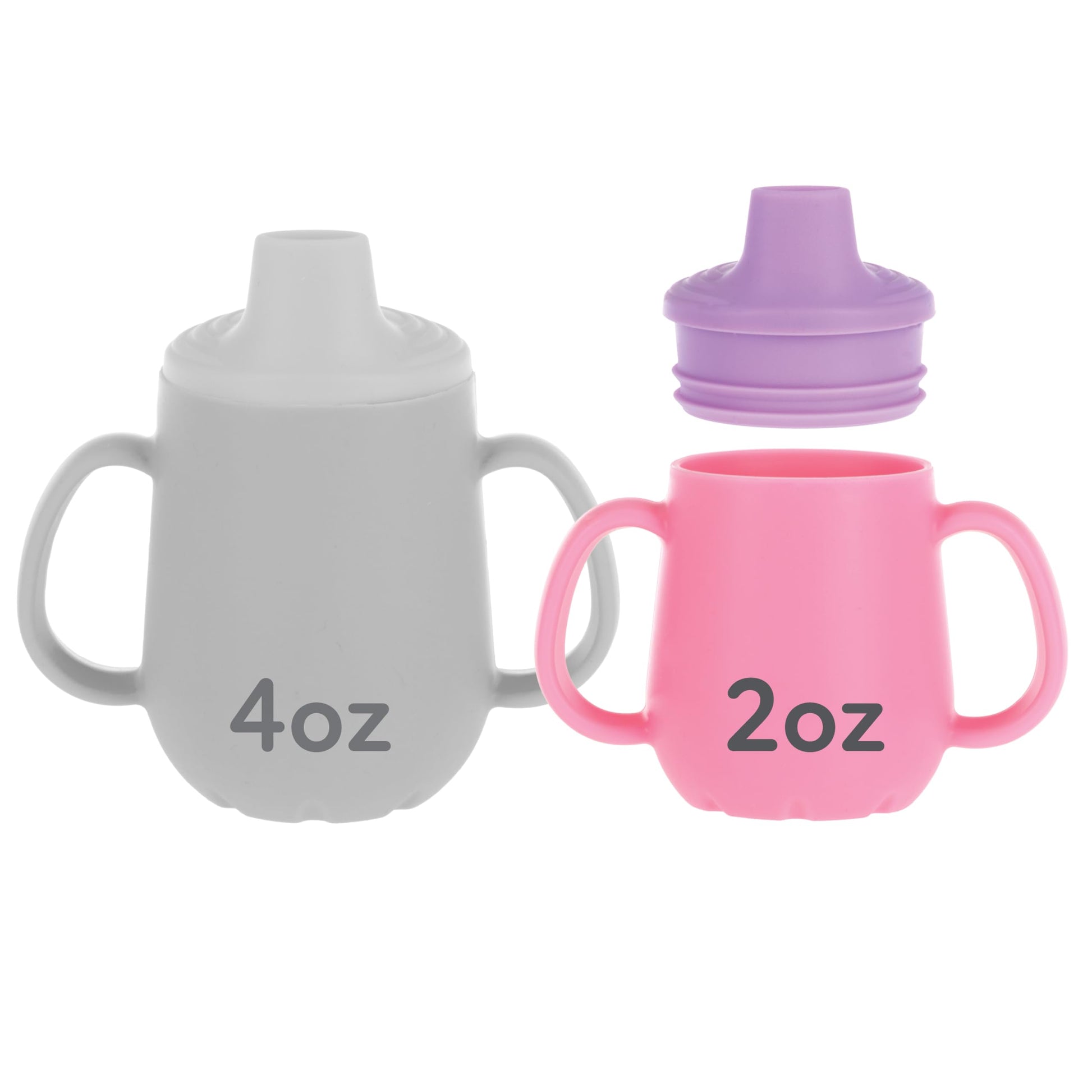 Nuby First Training Cup - Silicone Cup with Free-Flow Spout and Easy-Grip Design - 2 oz - 6+ Months - Purple and Pink