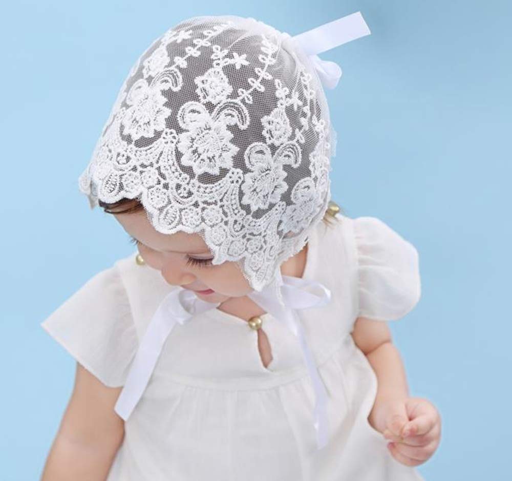 Baby Little Kids Toddlers Breathable Lacy Bonnet Eyelet Cotton Adjustable Sun Protection Hat (White-4)