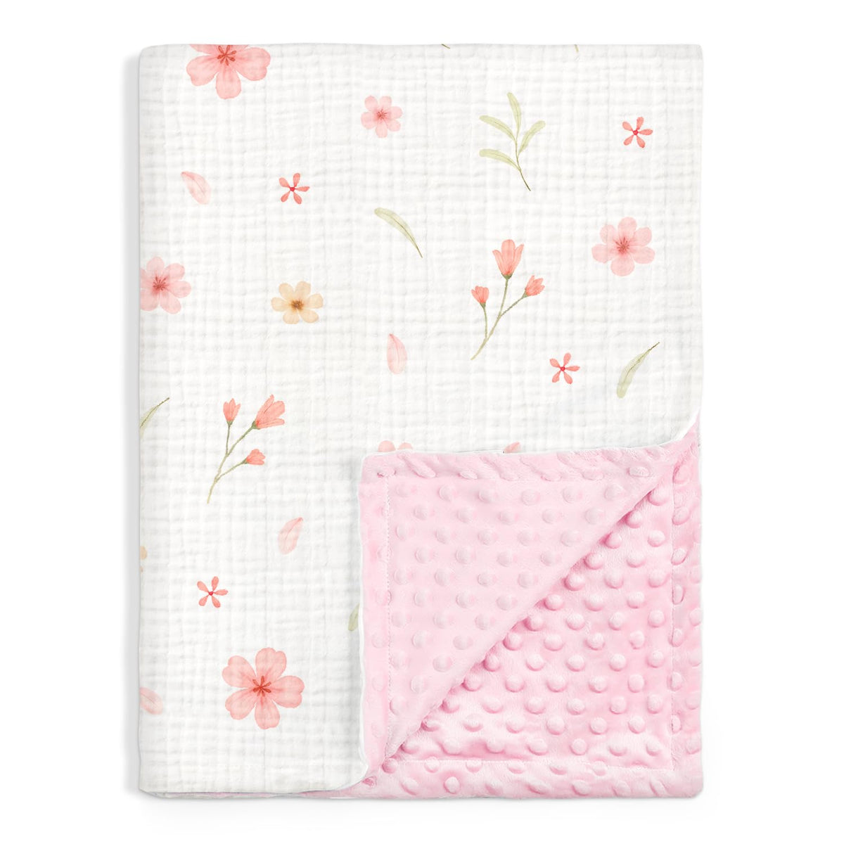 Floral Baby Blankets for Girls Newborn, Soft Nursery Minky Blankets with Muslin and Dotted Fleece Back 30x40 inches, Receiving B