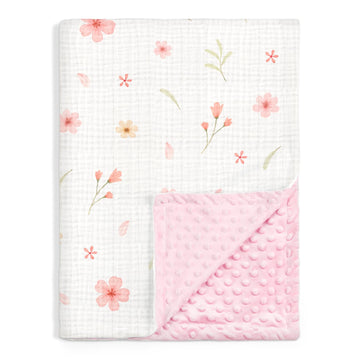 Floral Baby Blankets for Girls Newborn, Soft Nursery Minky Blankets with Muslin and Dotted Fleece Back 30x40 inches, Receiving B