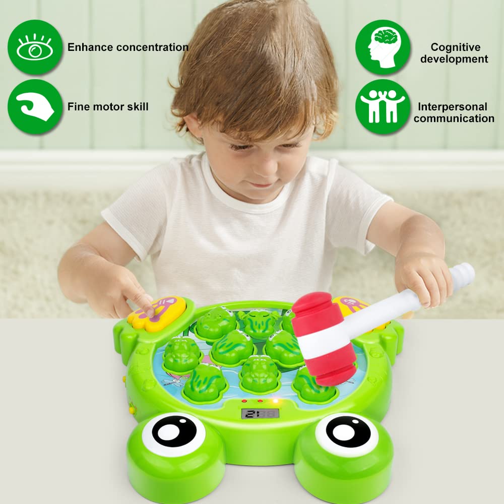 YEEBAY Whack A Frog Game with 2 Hammers, Toddler Early Developmental Learning Toy, Fun Birthday Gift for Kids Age 2+, Toys for 2