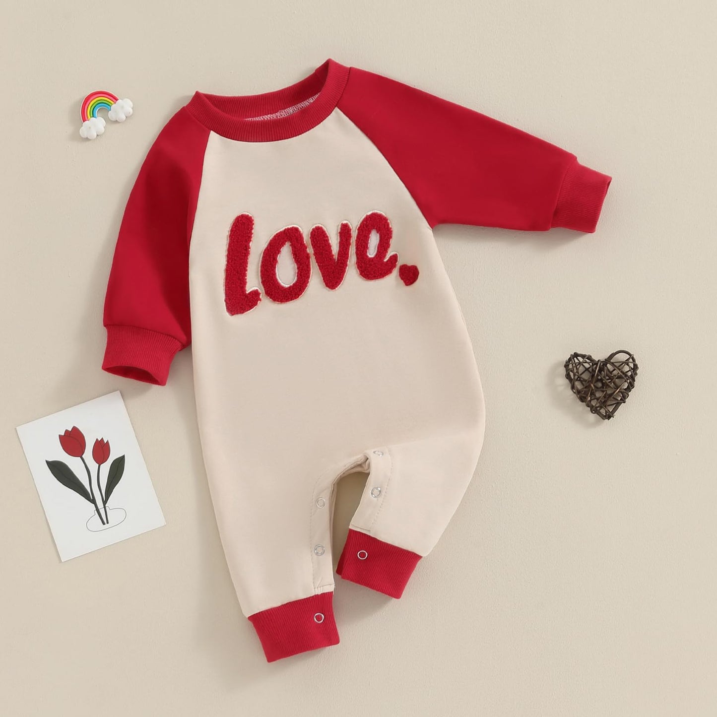Fybitbo Valentines Day Baby Boy Girl Outfits Love Heart Long Sleeve Jumpsuit Romper Newborn Infant Valentines Outfit Clothes (Re