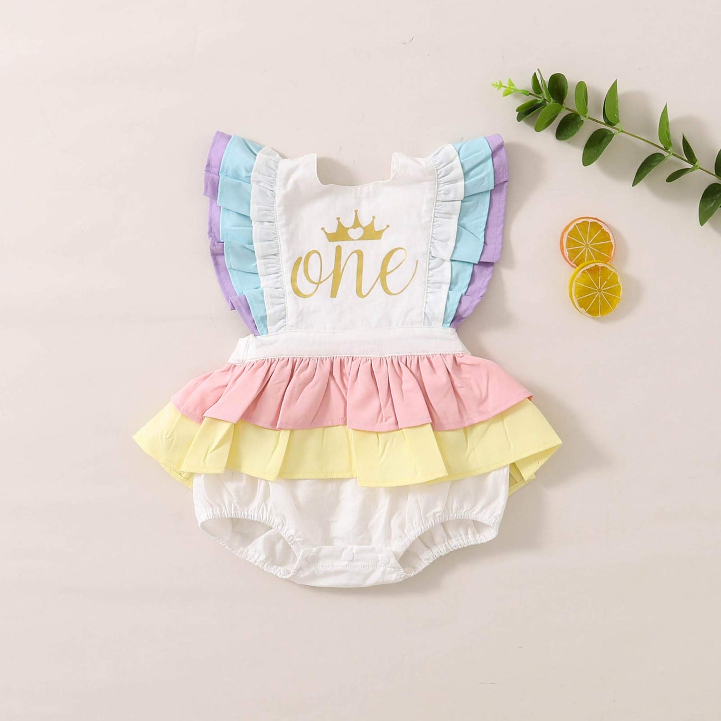 Newborn Infant Baby Girl One 1St Birthday Ruffle Sleeveless Romper Tutu Dress Jumpsuit Bodysuit Cake Smash Outfits (White-Crown,