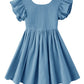 Dutebare Toddler Baby Girls Dress Cotton Linen Ruffle Sleeveless Halter Kids Casual Beach Dresses Blue A 90