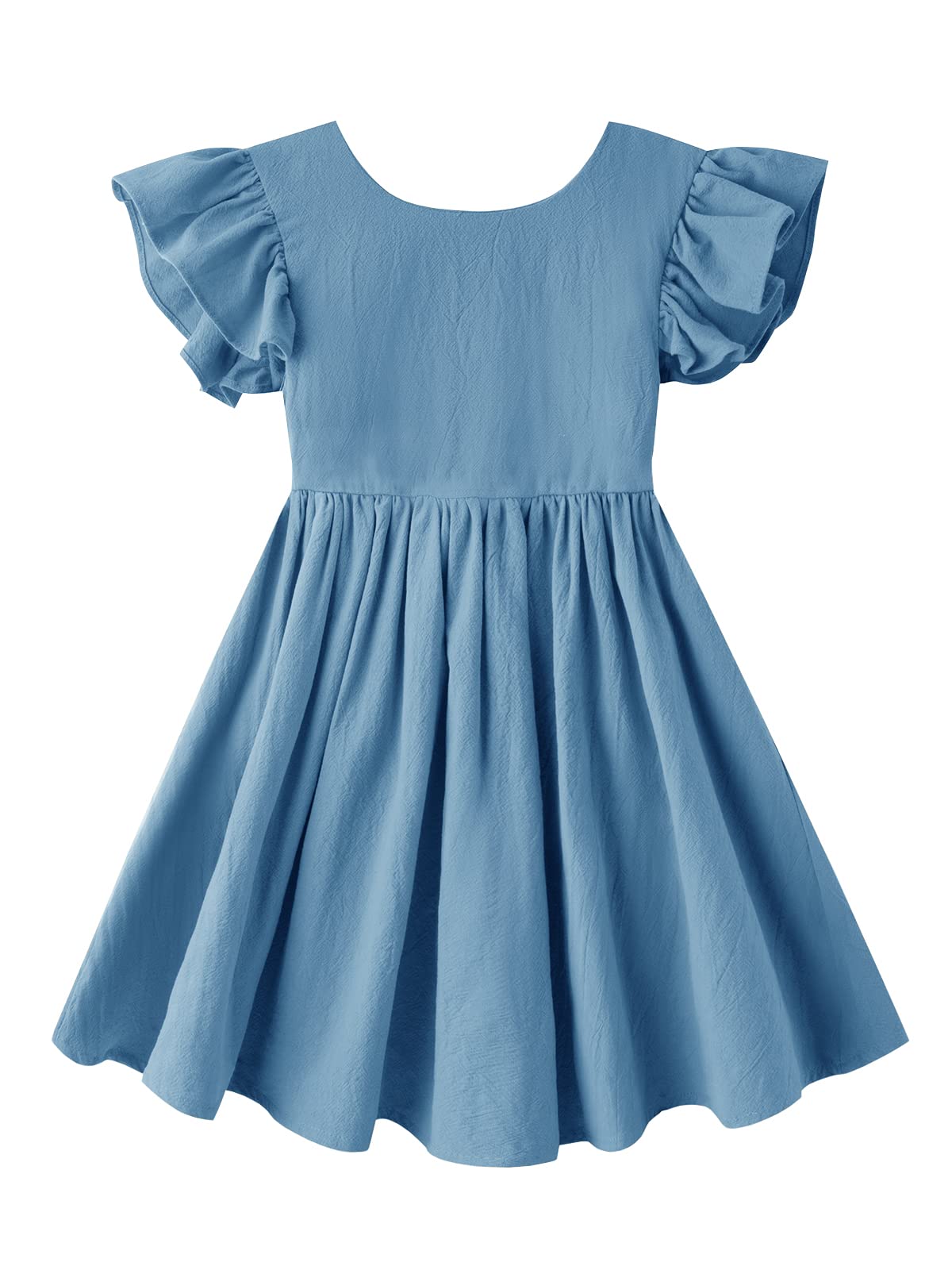 Dutebare Toddler Baby Girls Dress Cotton Linen Ruffle Sleeveless Halter Kids Casual Beach Dresses Blue A 80