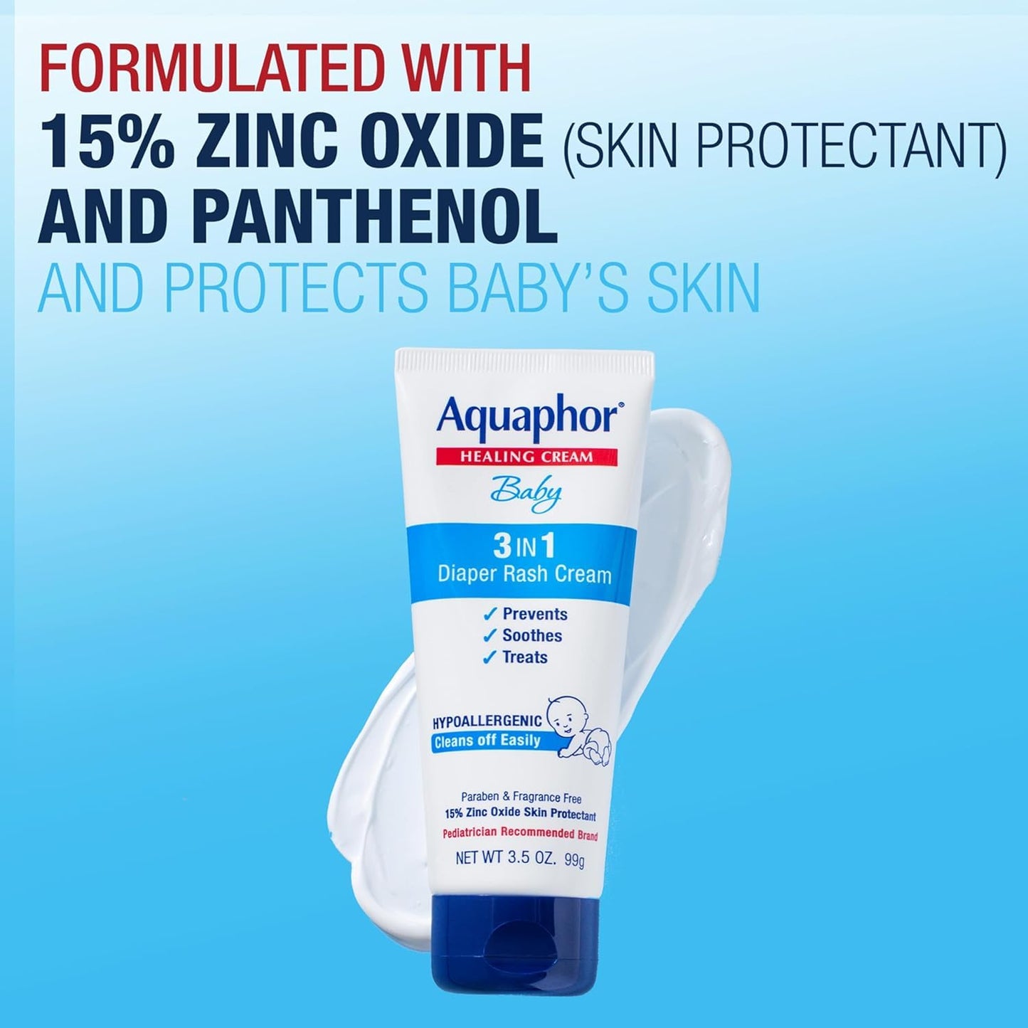 Aquaphor Baby Diaper Rash Cream, 3-In-1 Diaper Rash Relief, 3.5 Oz Tube, Pack Of 2