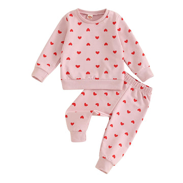 farrubbyine8 Cute Baby Girl Clothes Long Sleeve Print Sweatshirt Top and Pants Set Toddler Girl Fall Outfits (Heart Pink, 18-24 