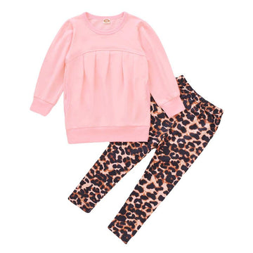 Ritatte Toddler Girls Clothes Winter Warm Long Sleeve Tops Long Pants Suit Kids Soft Cotton 2Pcs Set (Light Pink-Leopard, 3-4T)