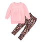 Ritatte Toddler Girls Clothes Winter Warm Long Sleeve Tops Long Pants Suit Kids Soft Cotton 2Pcs Set (Light Pink-Leopard, 4-5T)