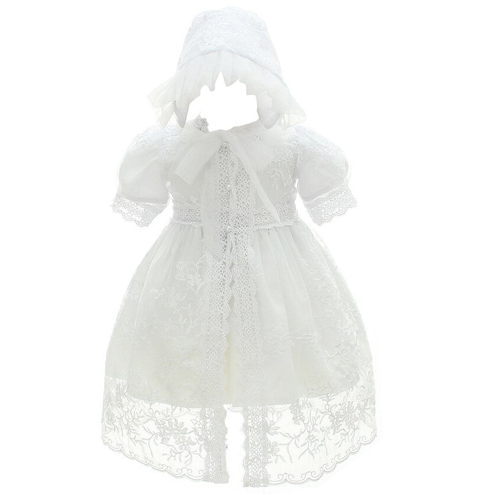 Coozy Baby Girl Christening Baptism Gowns Toddler Princess Wedding Special Occasion Dress 3Pcs Outfits (White, 12M/12-15Months)