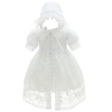 Coozy Baby Girl Christening Baptism Gowns Toddler Princess Wedding Special Occasion Dress 3Pcs Outfits (White, 12M/12-15Months)