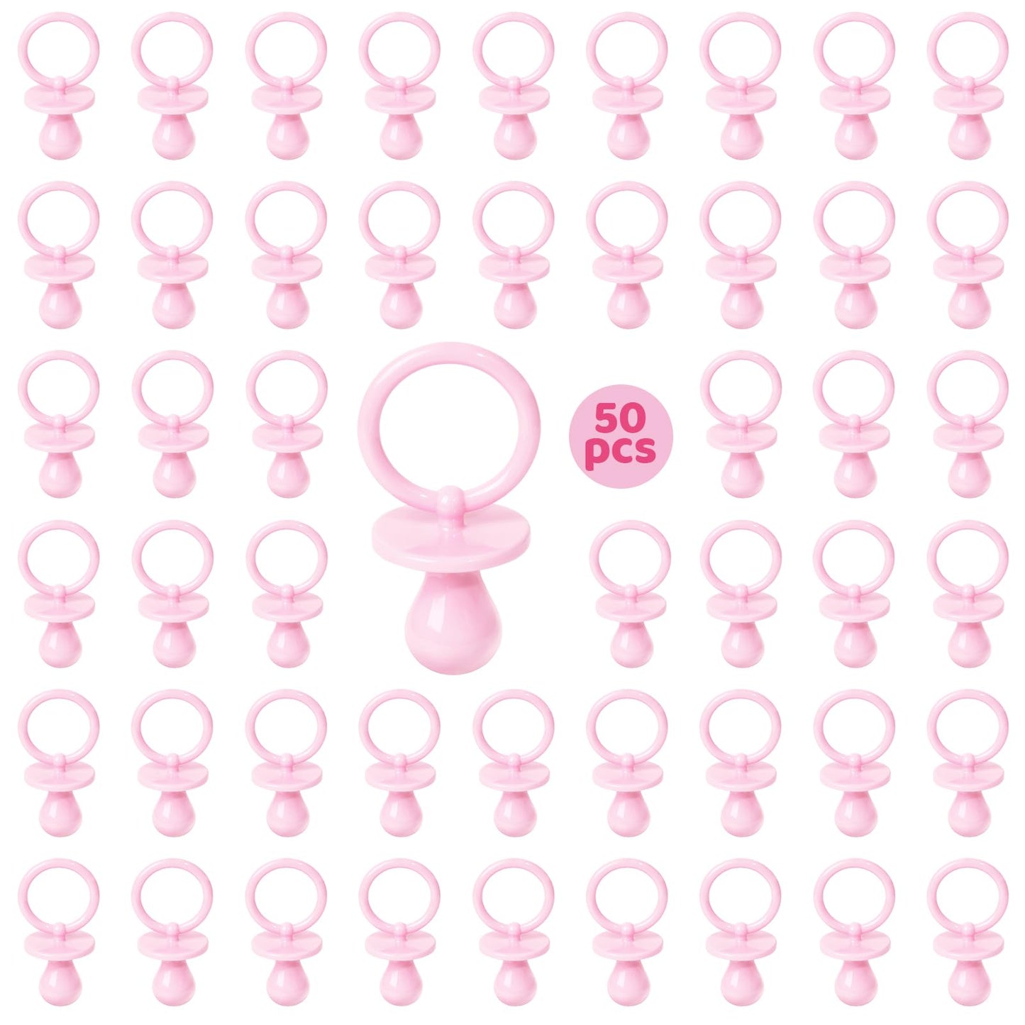 50 Pacifiers For Baby Shower Game Girl, 2.75 Plastic Pacifiers Baby Shower Game, Bulk Baby Shower Pacifiers For Gender Reveal Ba