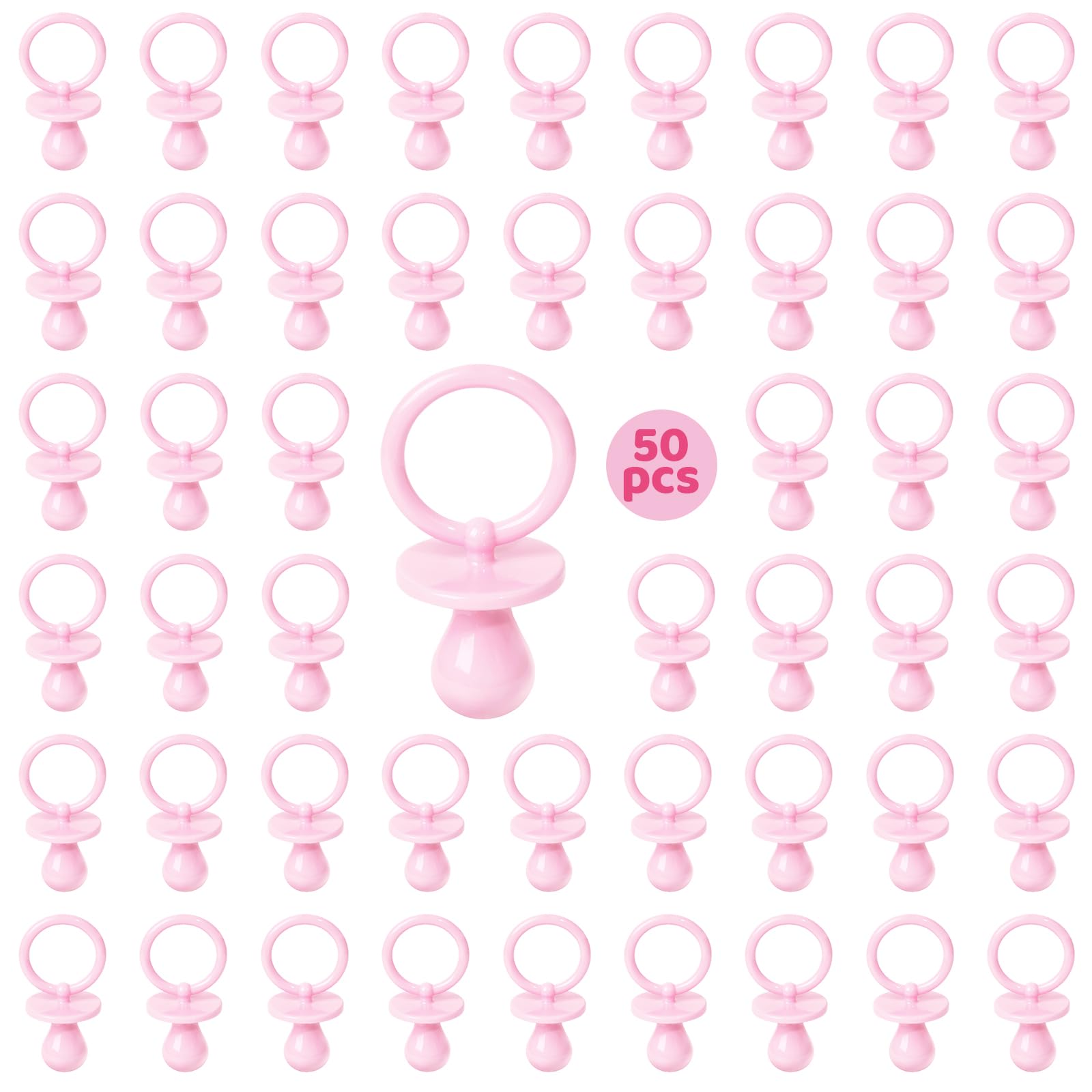50 Pacifiers For Baby Shower Game Girl, 2.75 Plastic Pacifiers Baby Shower Game, Bulk Baby Shower Pacifiers For Gender Reveal Ba